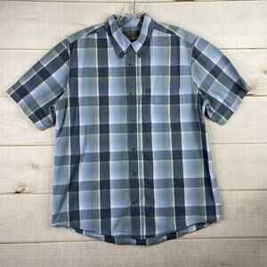 R&R Casual Shirt Mens L Blue Plaid Pocket Button Down Short Sleeve Lightweight